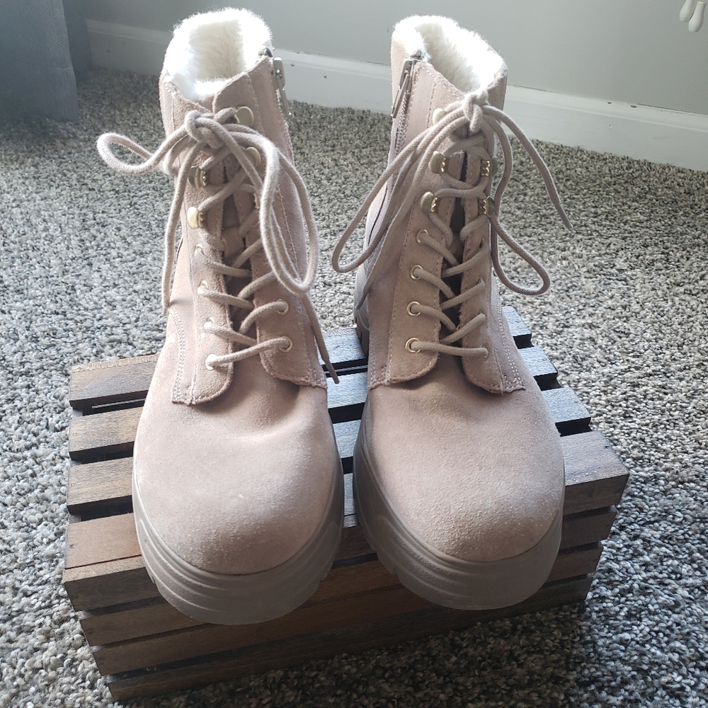 Steve Madden Maximo Faux Fur Suede Platform Combat Ankle Boots Size 7 - Picture 9 of 11
